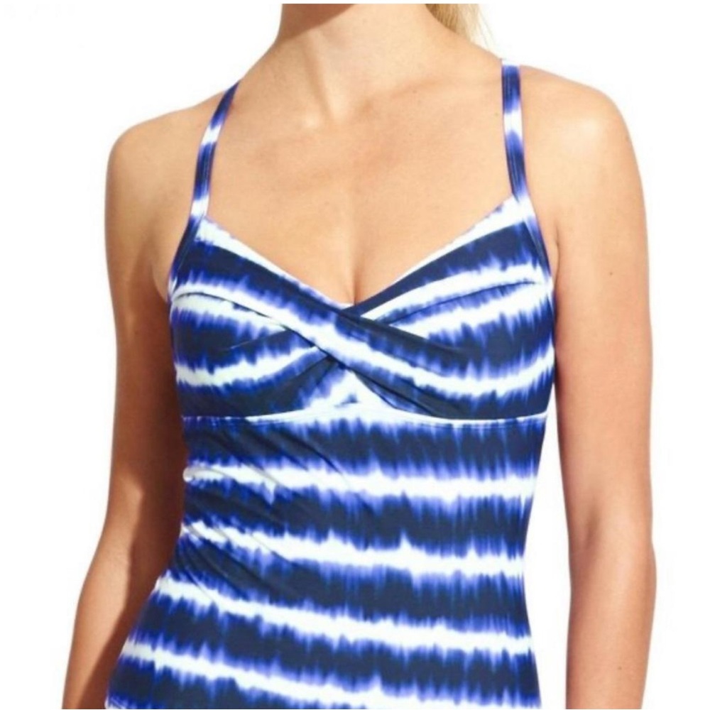 Athleta Blue White Tie-Dye Tankini Swim Top Women’s 32 B/C Adjustable Straps